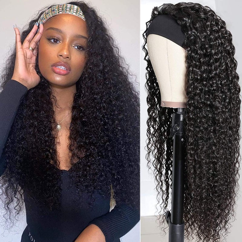 XSY 28 Inch Headband Human Hair Wigs Deep Wave None Lace Front Wigs Brazilian Virgin Human Hair Glueless Machine Made Headband Wigs for Black Women